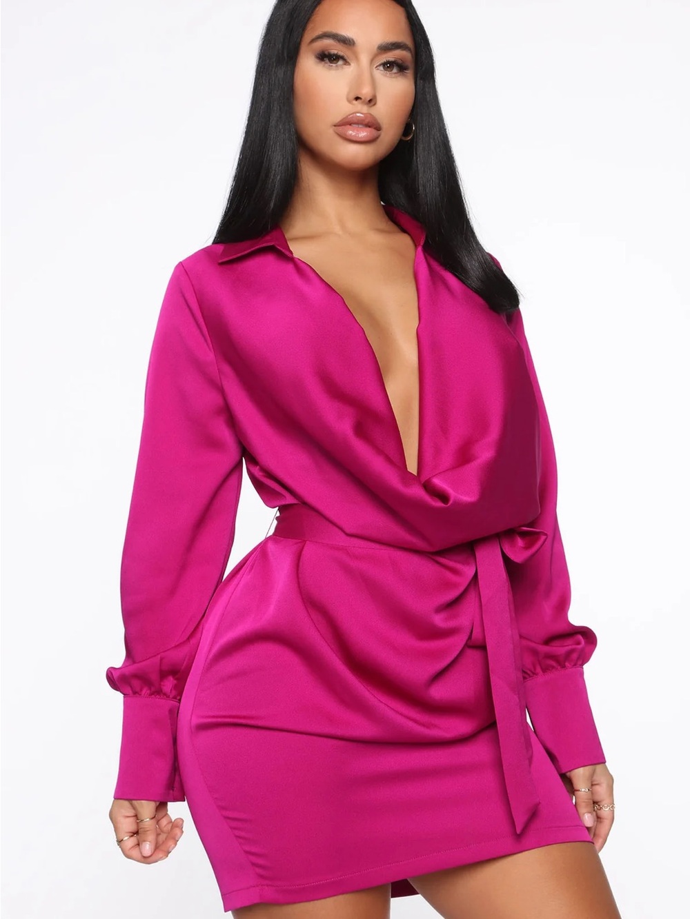 Fuchsia Draped Wrap Dress